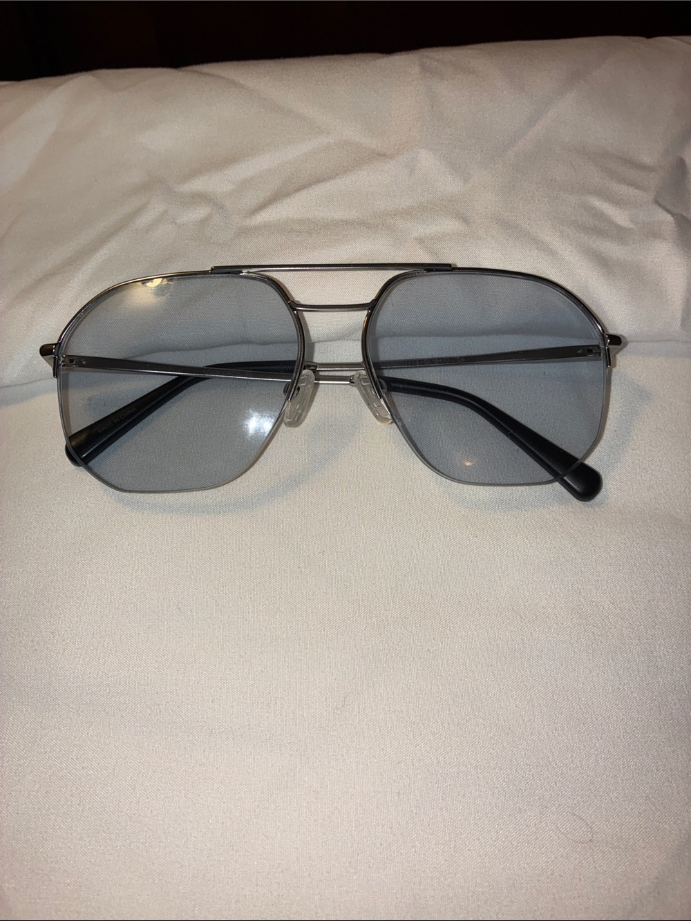 Look Optic Muse Progressives in silver Frame with Light Blue Lenses.